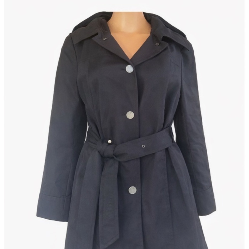 Calvin Klein Women’s M Black Hooded Belted Cotton Blend Trench Coat - Picture 2 of 7